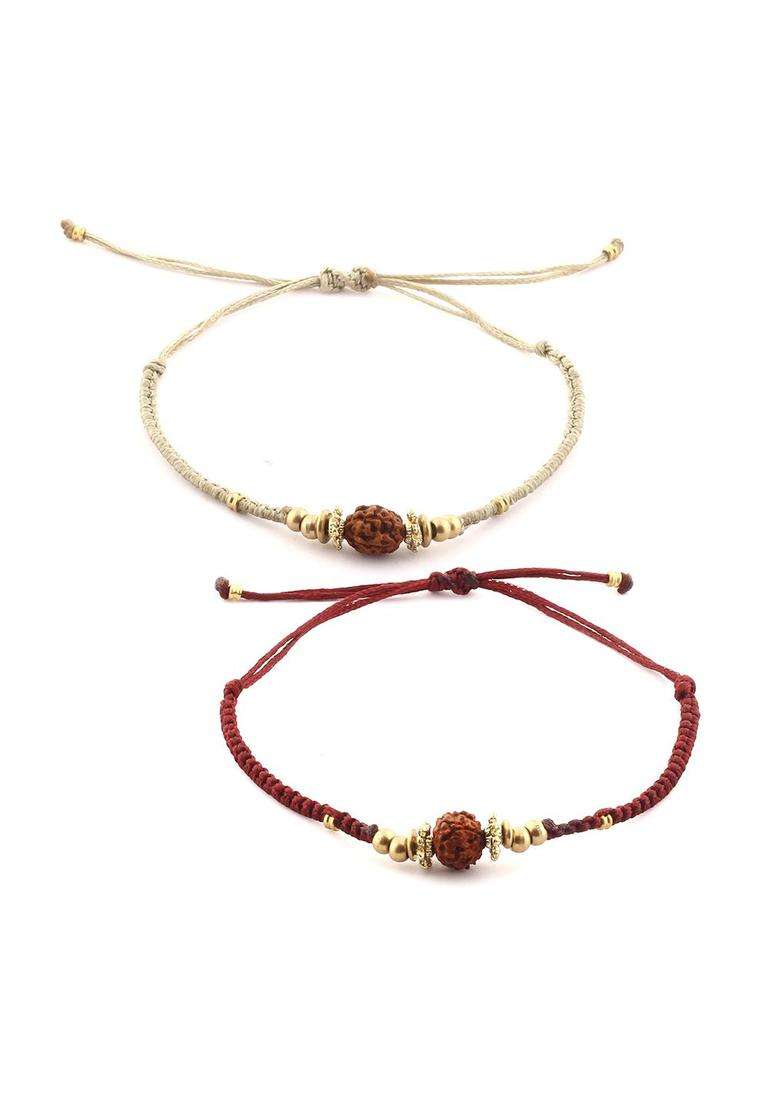 Maroon & Cream-Coloured Set of 2 Temple Charm Bracelet for Men & Women | Stylish Party & Everyday Wear | Festive Gift - Indya