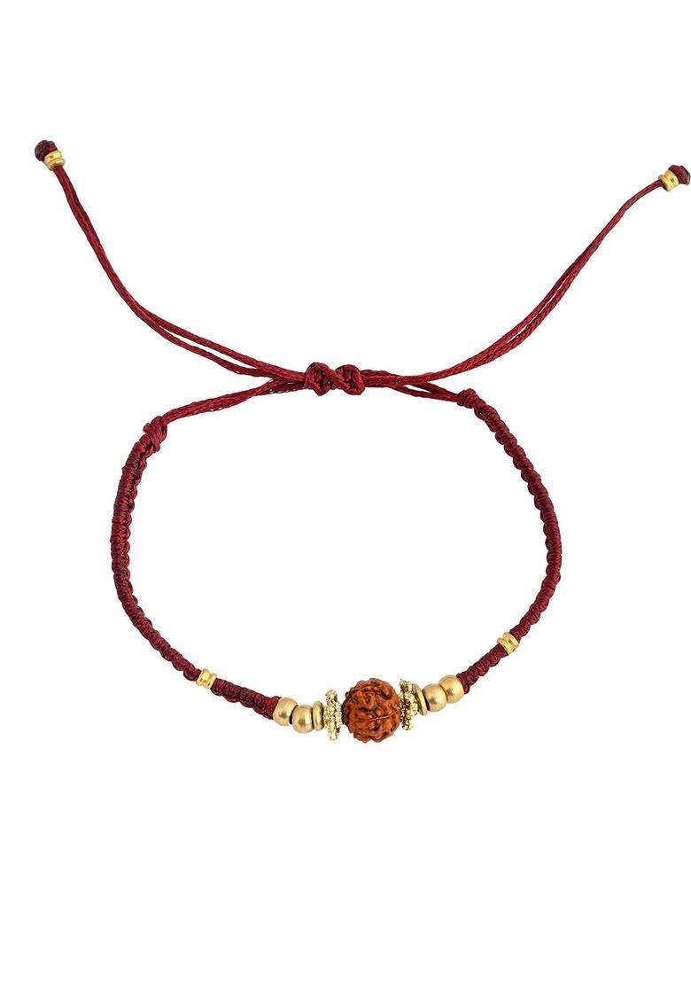 Maroon & Cream-Coloured Set of 2 Temple Charm Bracelet for Men & Women | Stylish Party & Everyday Wear | Festive Gift - Indya