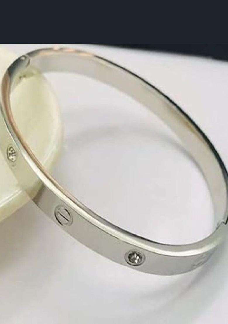 Stainless Steel Silver-Plated American Diamond Studded Bracelet for Men & Women | Stylish Party & Everyday Wear | Festive Gift - Indya