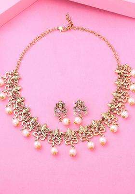 Gold-Plated Antique Divine Ganesh Choker Necklace Set with Pearls with Crystal for Women | Traditional Temple Jewellery for Wedding & Festive Wear | Gift for Her