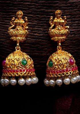 Gold-Plated Classic Jhumkas Earrings with Crystal for Women | Traditional Temple Jewellery for Wedding & Festive Wear | Gift for Her
