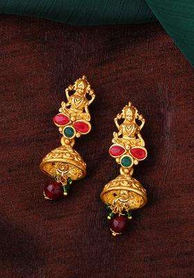 Gold-Plated Classic Jhumkas Earrings with Crystal for Women | Traditional Temple Jewellery for Wedding & Festive Wear | Gift for Her