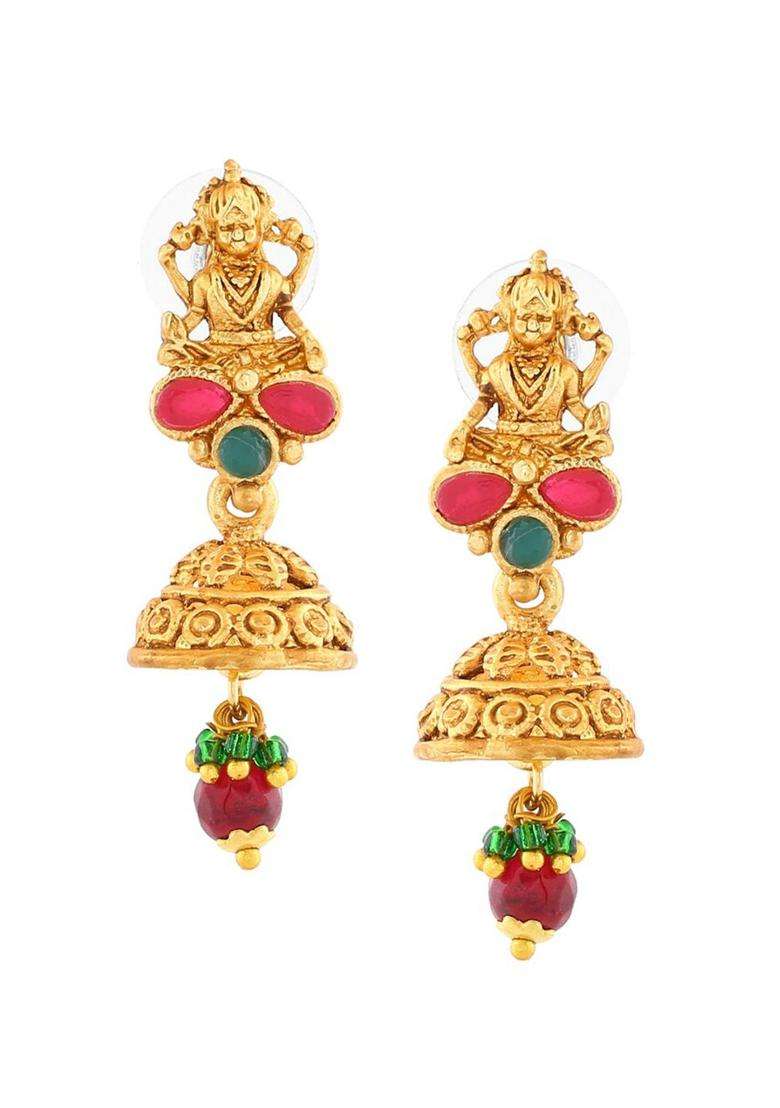 Gold-Plated Classic Jhumkas Earrings with Crystal for Women | Traditional Temple Jewellery for Wedding & Festive Wear | Gift for Her - Indya