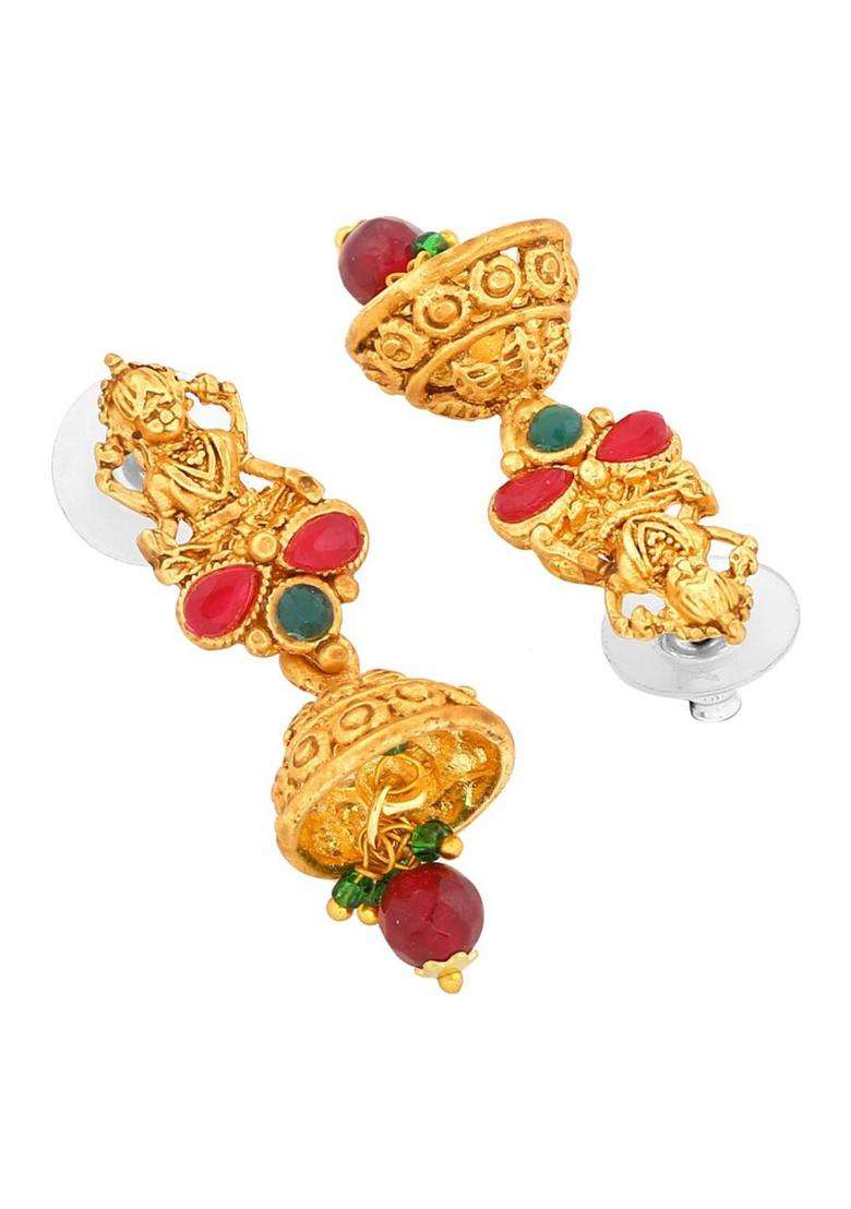 Gold-Plated Classic Jhumkas Earrings with Crystal for Women | Traditional Temple Jewellery for Wedding & Festive Wear | Gift for Her - Indya