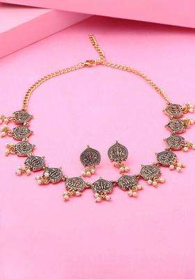 Gold-Plated Antique Traditional Choker Necklace Set with Pearls for Women | Traditional Temple Jewellery for Wedding & Festive Wear | Gift for Her