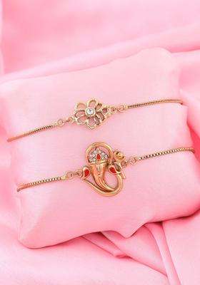 Set of 2 Crystals Temple Gold-Plated Charm Bracelet for Women | Stylish Party & Everyday Wear | Gift for Her