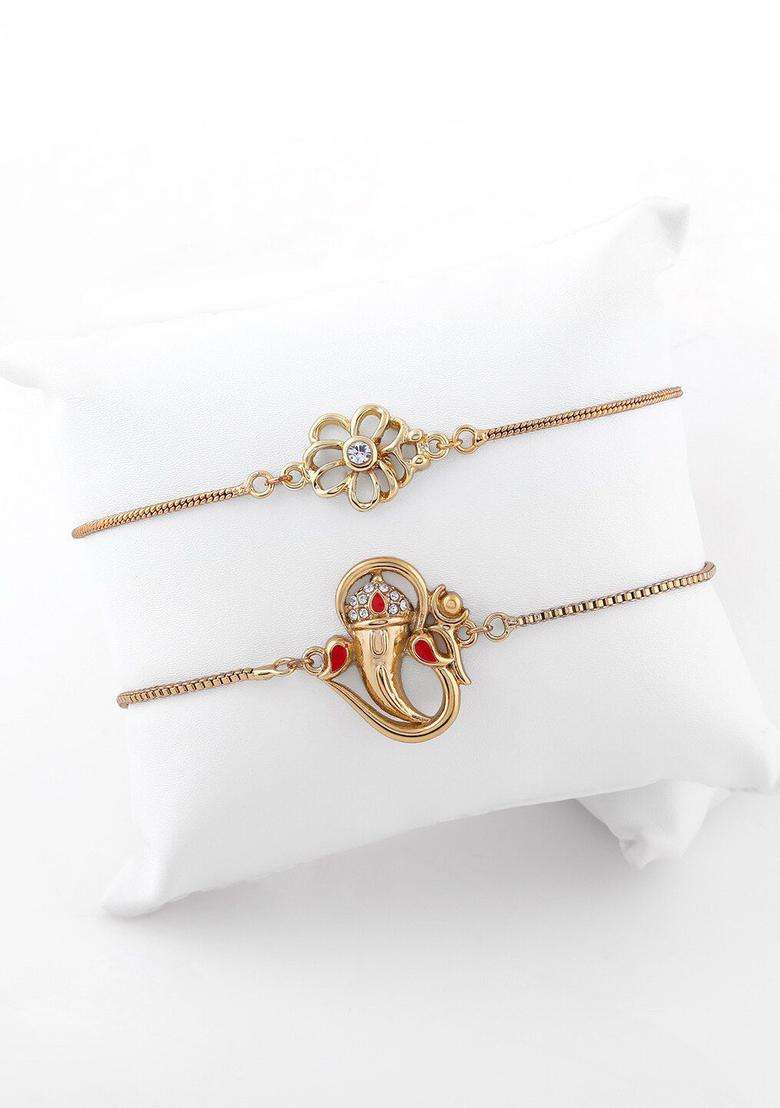 Set of 2 Crystals Temple Gold-Plated Charm Bracelet for Women | Stylish Party & Everyday Wear | Gift for Her - Indya