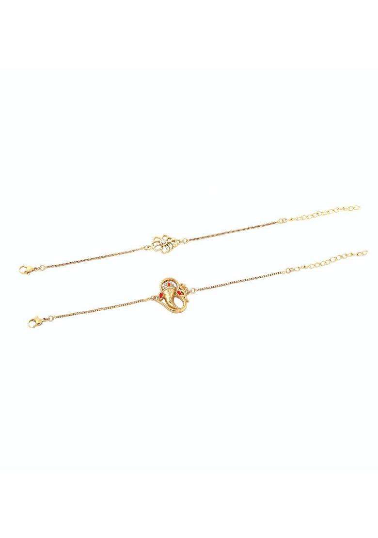 Set of 2 Crystals Temple Gold-Plated Charm Bracelet for Women | Stylish Party & Everyday Wear | Gift for Her - Indya