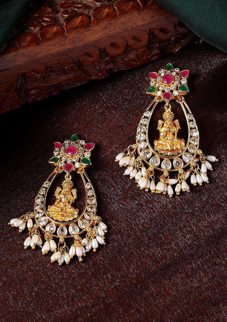 Gold-Plated Contemporary Chandbalis Earrings with CZ Stone for Women | Traditional Temple Jewellery for Wedding & Festive Wear | Gift for Her - Indya