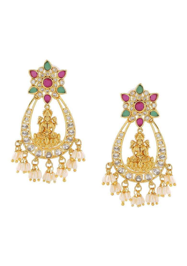 Gold-Plated Contemporary Chandbalis Earrings with CZ Stone for Women | Traditional Temple Jewellery for Wedding & Festive Wear | Gift for Her - Indya