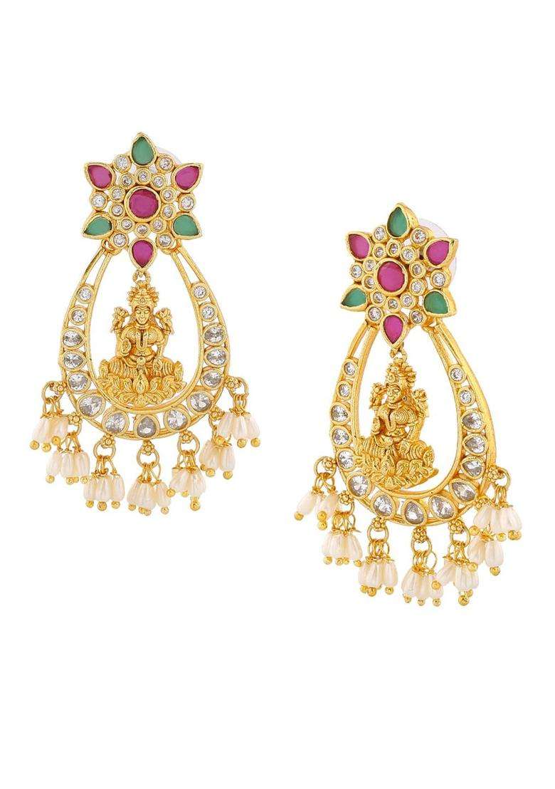 Gold-Plated Contemporary Chandbalis Earrings with CZ Stone for Women | Traditional Temple Jewellery for Wedding & Festive Wear | Gift for Her - Indya