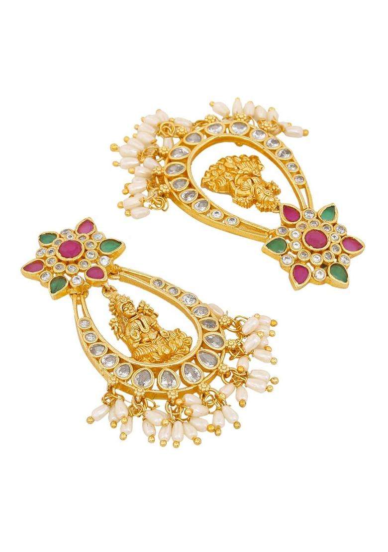 Gold-Plated Contemporary Chandbalis Earrings with CZ Stone for Women | Traditional Temple Jewellery for Wedding & Festive Wear | Gift for Her - Indya