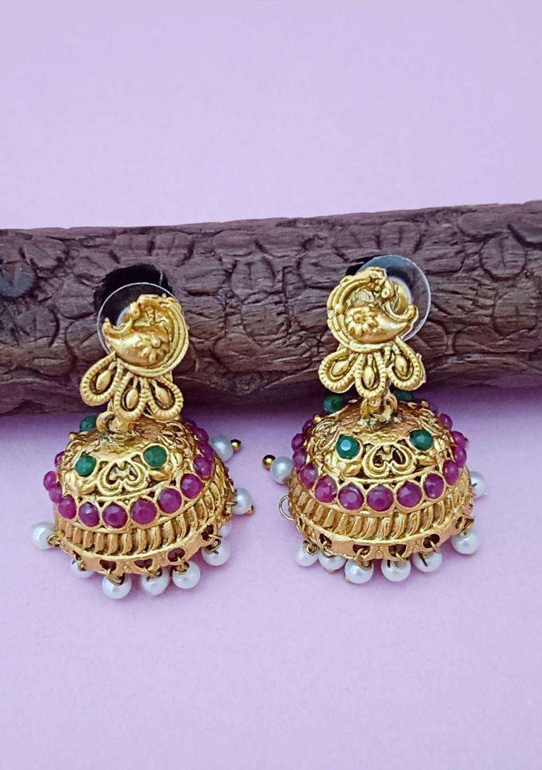 Set of 2 Gold-Plated CZ Studded & Beaded Paisley Style Pendant Bridal Jewellery Sets for Women | Traditional Temple Jewellery for Wedding & Festive Wear | Gift for Her - Indya