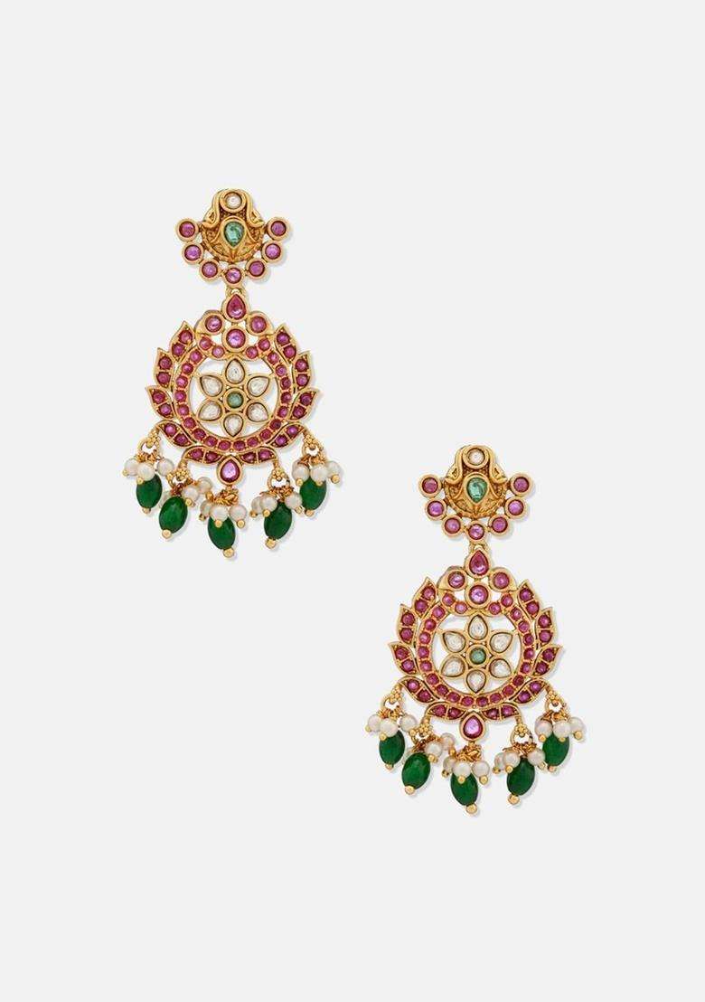 Floral Drop Earrings for Women | Traditional Temple Jewellery for Wedding & Festive Wear | Gift for Her - Indya