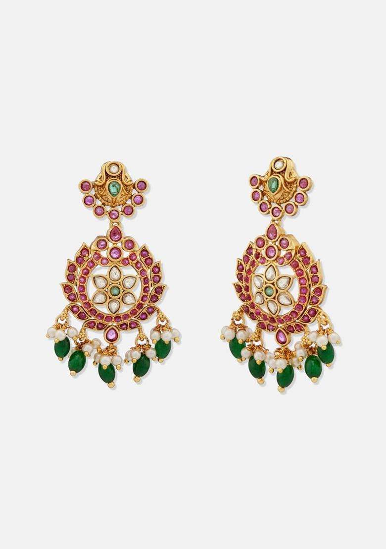 Floral Drop Earrings for Women | Traditional Temple Jewellery for Wedding & Festive Wear | Gift for Her - Indya