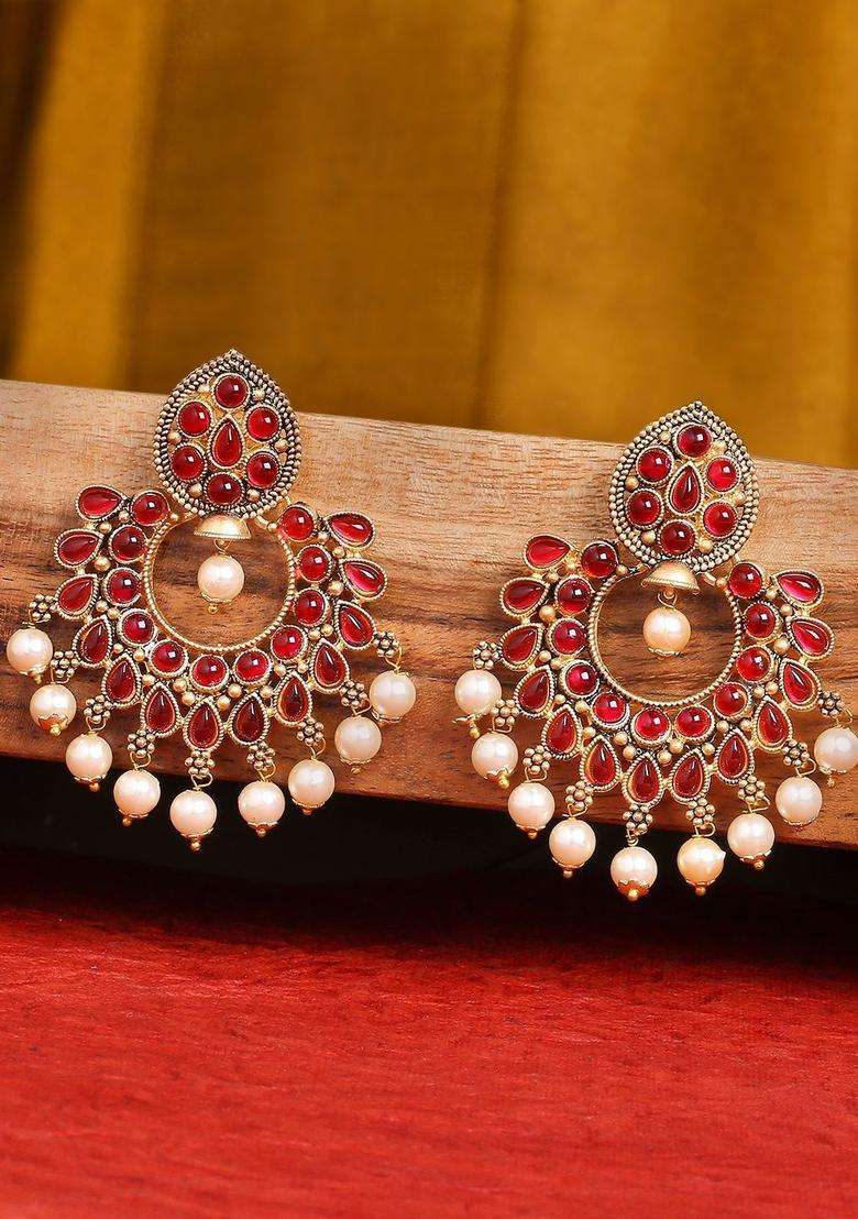 Crescent Shaped Drop Earrings for Women | Traditional Temple Jewellery for Wedding & Festive Wear | Gift for Her - Indya