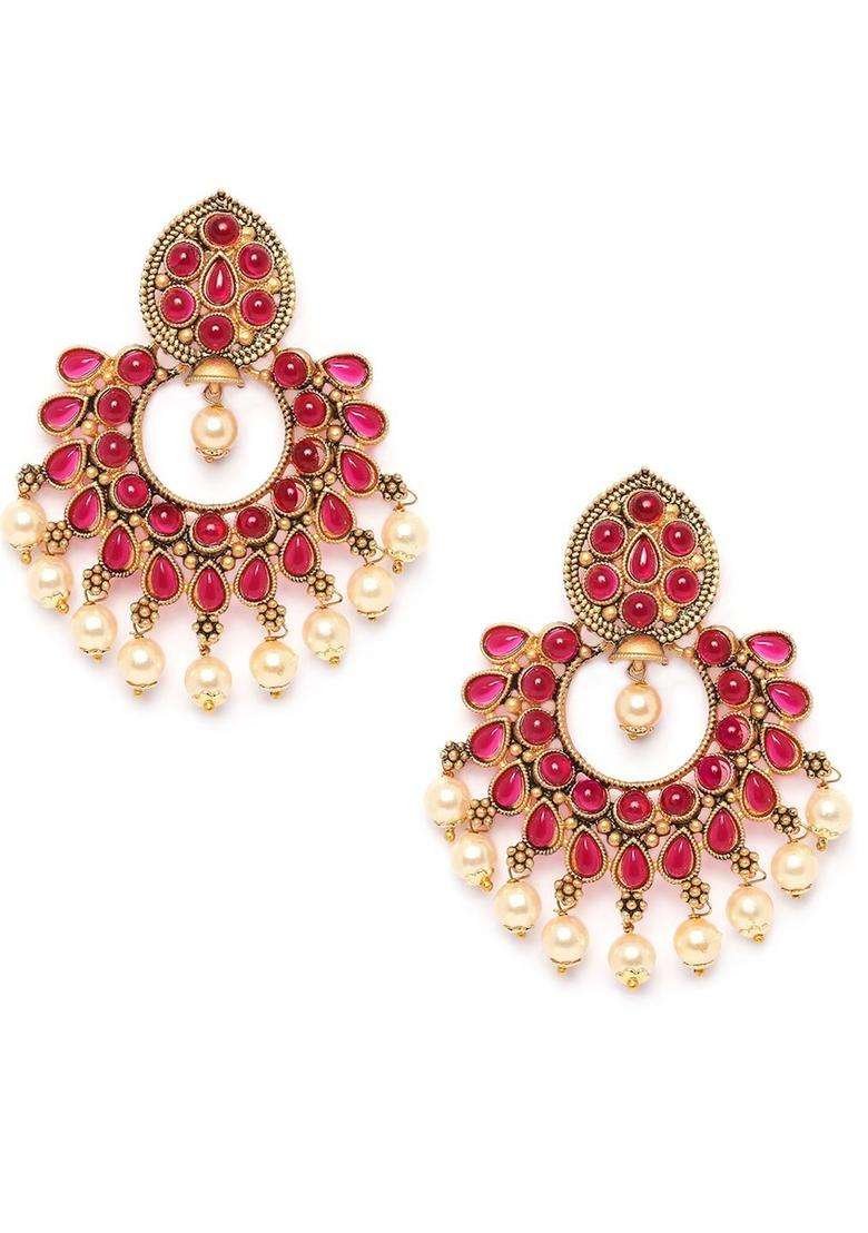Crescent Shaped Drop Earrings for Women | Traditional Temple Jewellery for Wedding & Festive Wear | Gift for Her - Indya