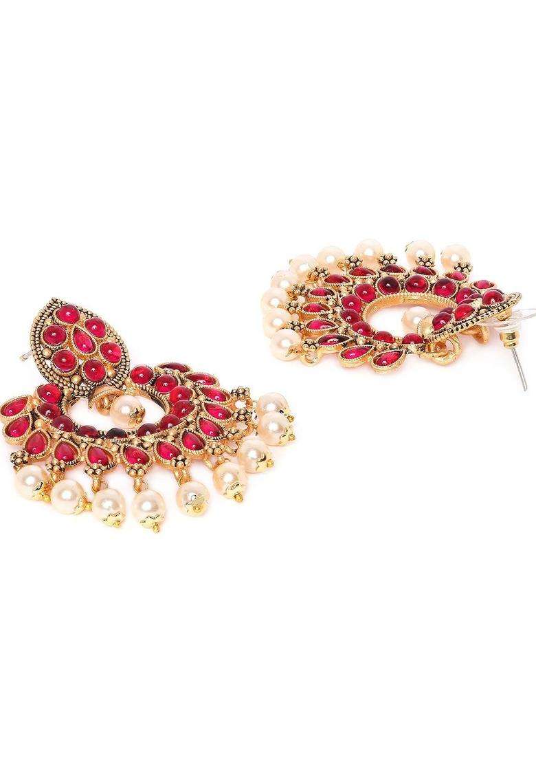 Crescent Shaped Drop Earrings for Women | Traditional Temple Jewellery for Wedding & Festive Wear | Gift for Her - Indya