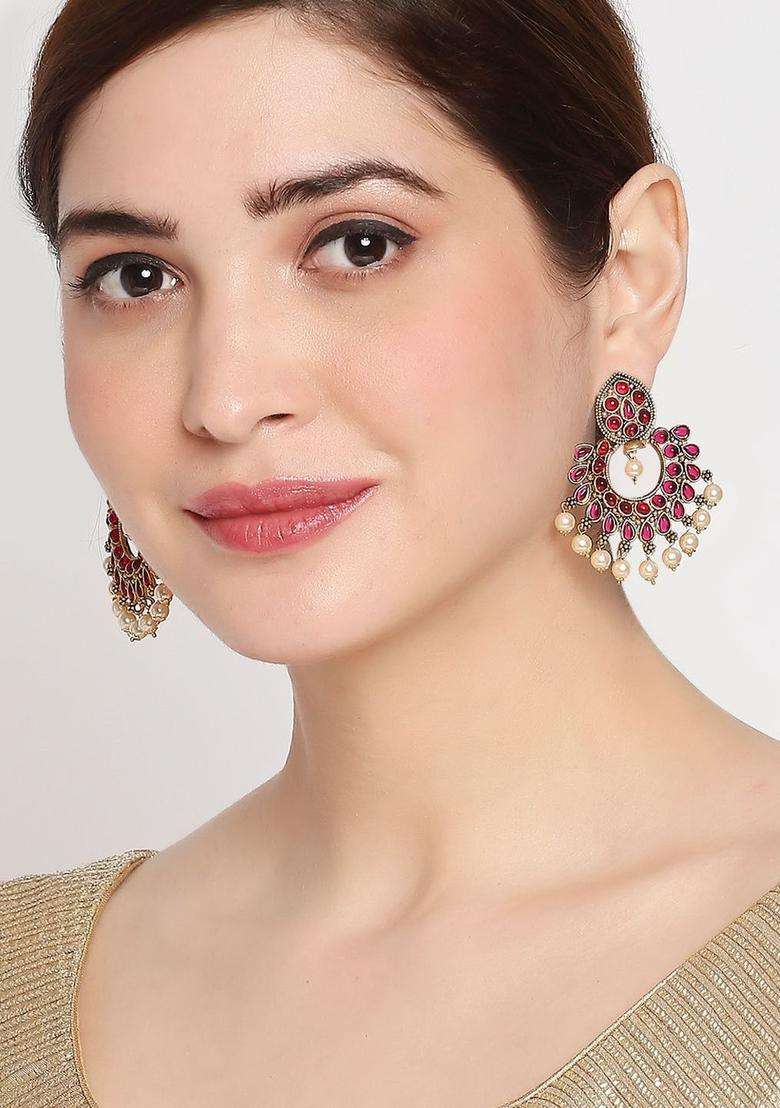 Crescent Shaped Drop Earrings for Women | Traditional Temple Jewellery for Wedding & Festive Wear | Gift for Her - Indya