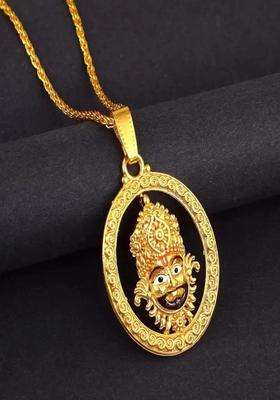 Gold-Plated Oval Pendants with Chains for Men | Traditional Temple Jewellery for Wedding & Festive Wear | Gift for Him