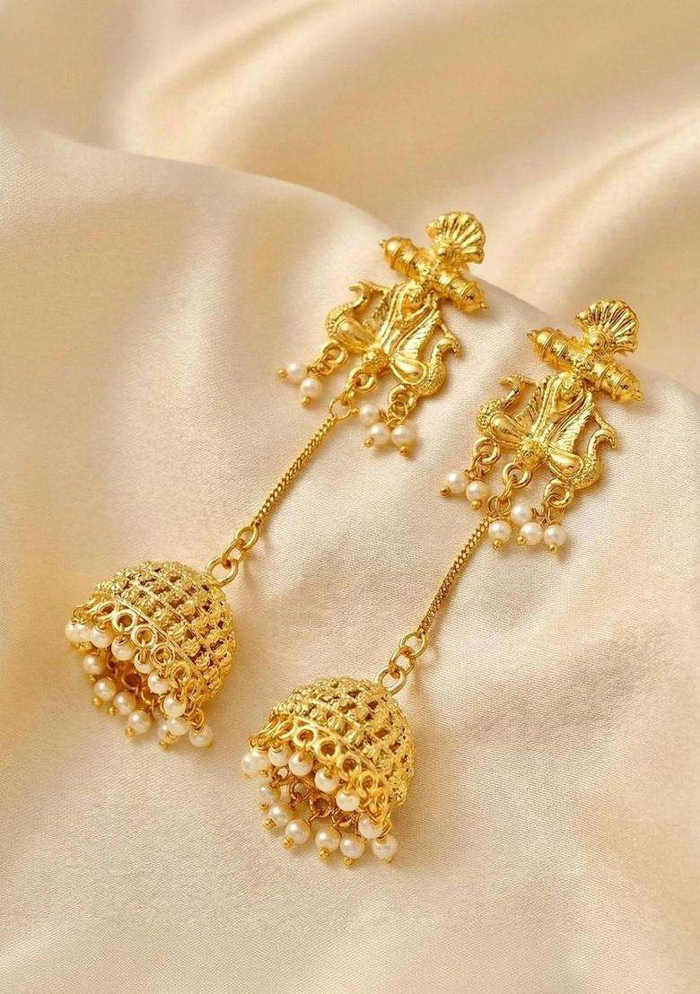 Gold-Plated Peacock Shaped Jhumkas Earrings for Women | Traditional Temple Jewellery for Wedding & Festive Wear | Gift for Her - Indya
