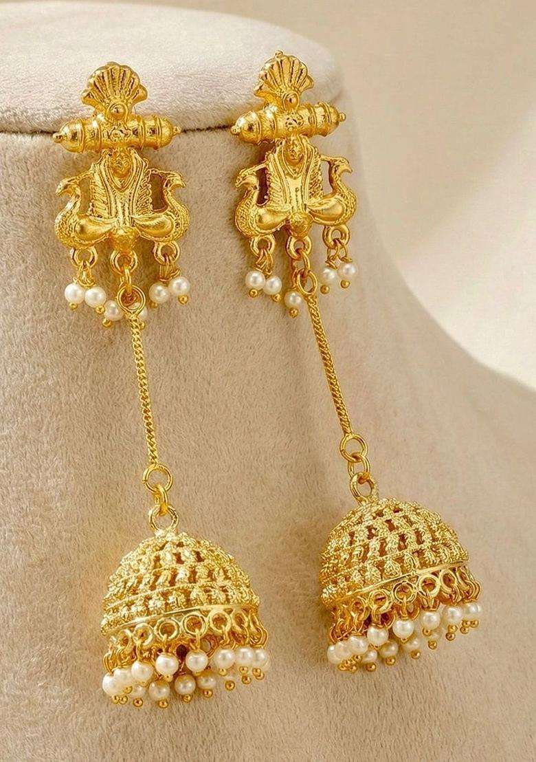 Gold-Plated Peacock Shaped Jhumkas Earrings for Women | Traditional Temple Jewellery for Wedding & Festive Wear | Gift for Her - Indya