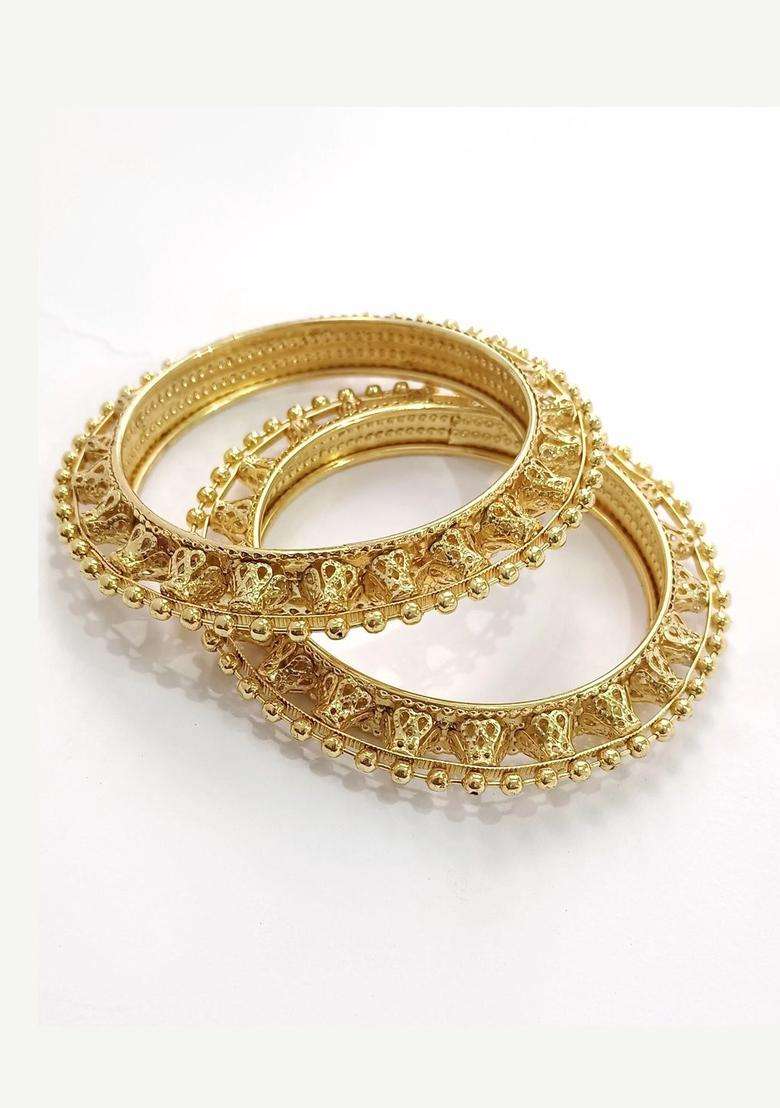 Brass Temple Gold-Plated Bangle-Style Bracelet for Women | Traditional Temple Jewellery for Wedding & Festive Wear | Gift for Her - Indya