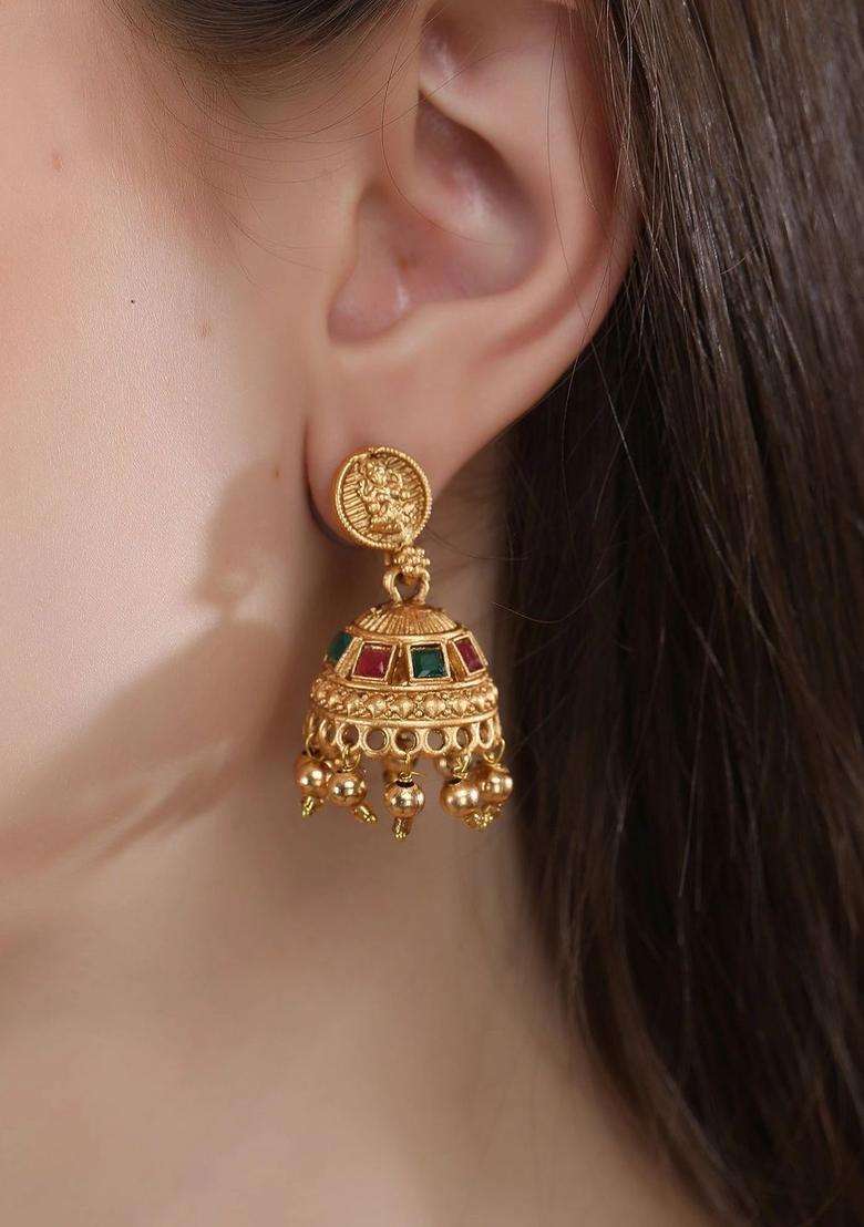 Gold-Plated Artificial Stones Studded & Beaded Jewellery Set for Women | Traditional Temple Jewellery for Wedding & Festive Wear | Gift for Her - Indya