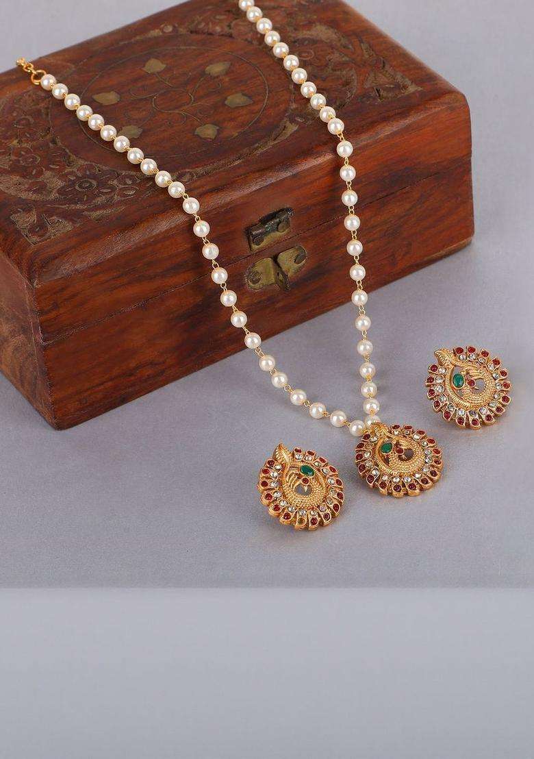 Brass Gold-Plated Temple Traditional Long Necklace for Women | Traditional Temple Jewellery for Wedding & Festive Wear | Gift for Her - Indya