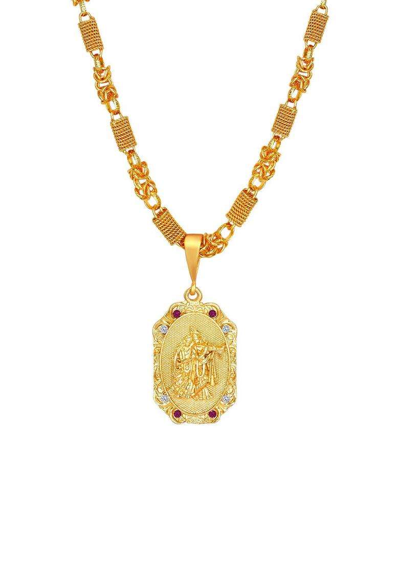 Brass Gold-Plated Necklace for Men | Traditional Temple Jewellery for Wedding & Festive Wear | Gift for Him - Indya