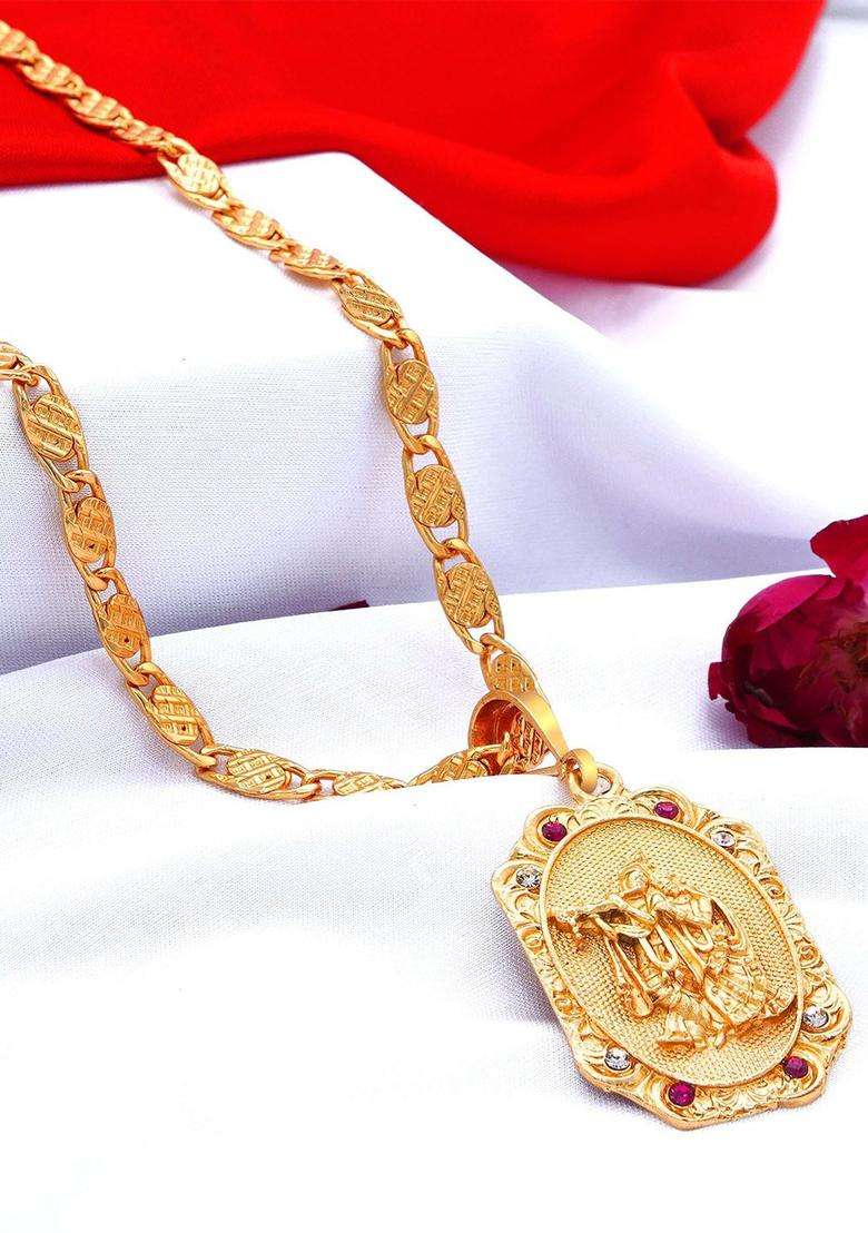 Brass Gold-Plated Chain with CZ Stone for Men | Traditional Temple Jewellery for Wedding & Festive Wear | Gift for Him - Indya
