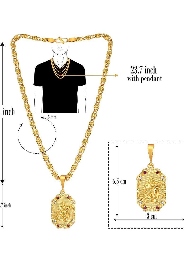 Brass Gold-Plated Chain with CZ Stone for Men | Traditional Temple Jewellery for Wedding & Festive Wear | Gift for Him - Indya