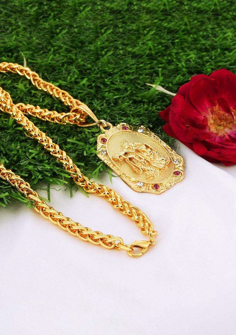Brass Gold-Plated Necklace for Men | Traditional Temple Jewellery for Wedding & Festive Wear | Gift for Him - Indya