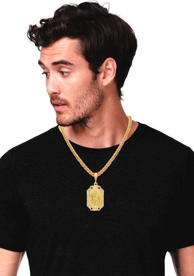 Brass Gold-Plated Necklace for Men | Traditional Temple Jewellery for Wedding & Festive Wear | Gift for Him - Indya