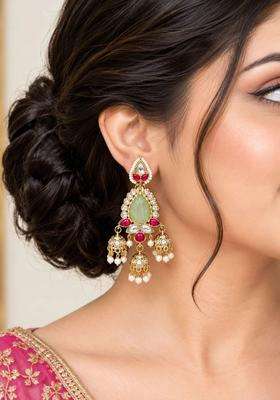 Gold-Plated Teardrop Shaped Drop Earrings with Kundan for Women | Traditional Temple Jewellery for Wedding & Festive Wear | Gift for Her