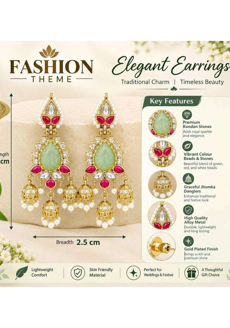Gold-Plated Teardrop Shaped Drop Earrings with Kundan for Women | Traditional Temple Jewellery for Wedding & Festive Wear | Gift for Her - Indya