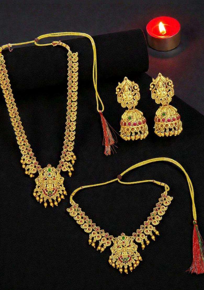 Gold-Plated Stone-Studded & Beaded Jewellery Set for Women | Traditional Temple Jewellery for Wedding & Festive Wear | Gift for Her - Indya