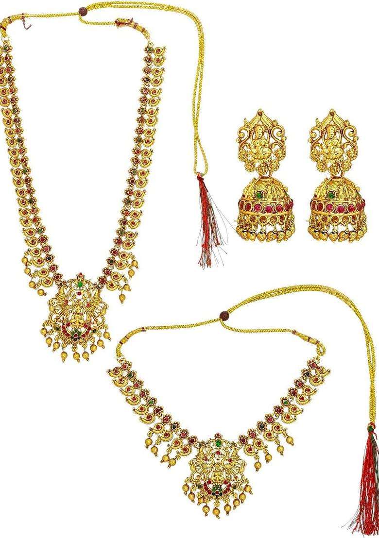 Gold-Plated Stone-Studded & Beaded Jewellery Set for Women | Traditional Temple Jewellery for Wedding & Festive Wear | Gift for Her - Indya