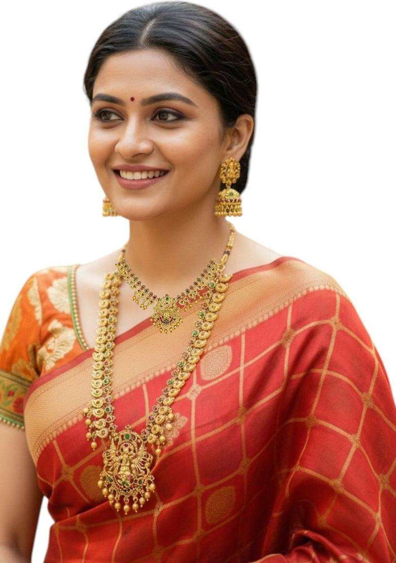 Gold-Plated Stone-Studded & Beaded Jewellery Set for Women | Traditional Temple Jewellery for Wedding & Festive Wear | Gift for Her - Indya