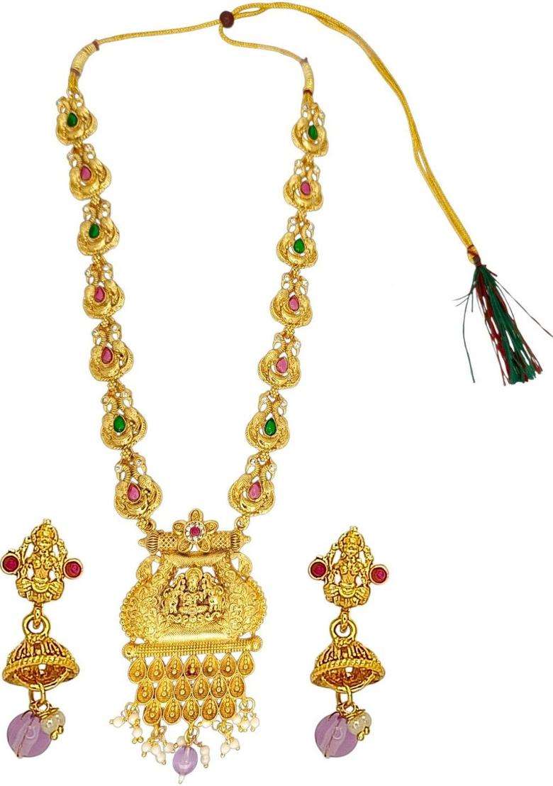 Gold-Plated Stone-Studded & Beaded Jewellery Set for Women | Traditional Temple Jewellery for Wedding & Festive Wear | Gift for Her - Indya