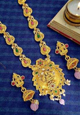 Gold-Plated Stone-Studded & Beaded Jewellery Set for Women | Traditional Temple Jewellery for Wedding & Festive Wear | Gift for Her