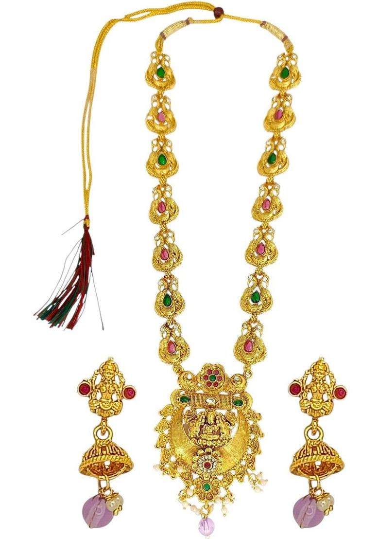 Gold-Plated Stone-Studded & Beaded Jewellery Set for Women | Traditional Temple Jewellery for Wedding & Festive Wear | Gift for Her - Indya