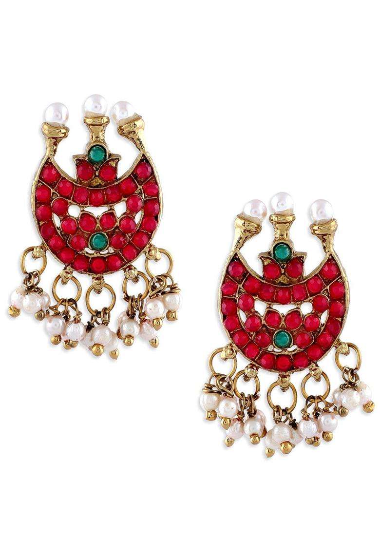 Gold-Plated Fuchsia Pink & White Stone-Studded & Pearl Beaded Handmade Temple Jewellery Set for Women | Traditional Temple Jewellery for Wedding & Festive Wear | Gift for Her - Indya