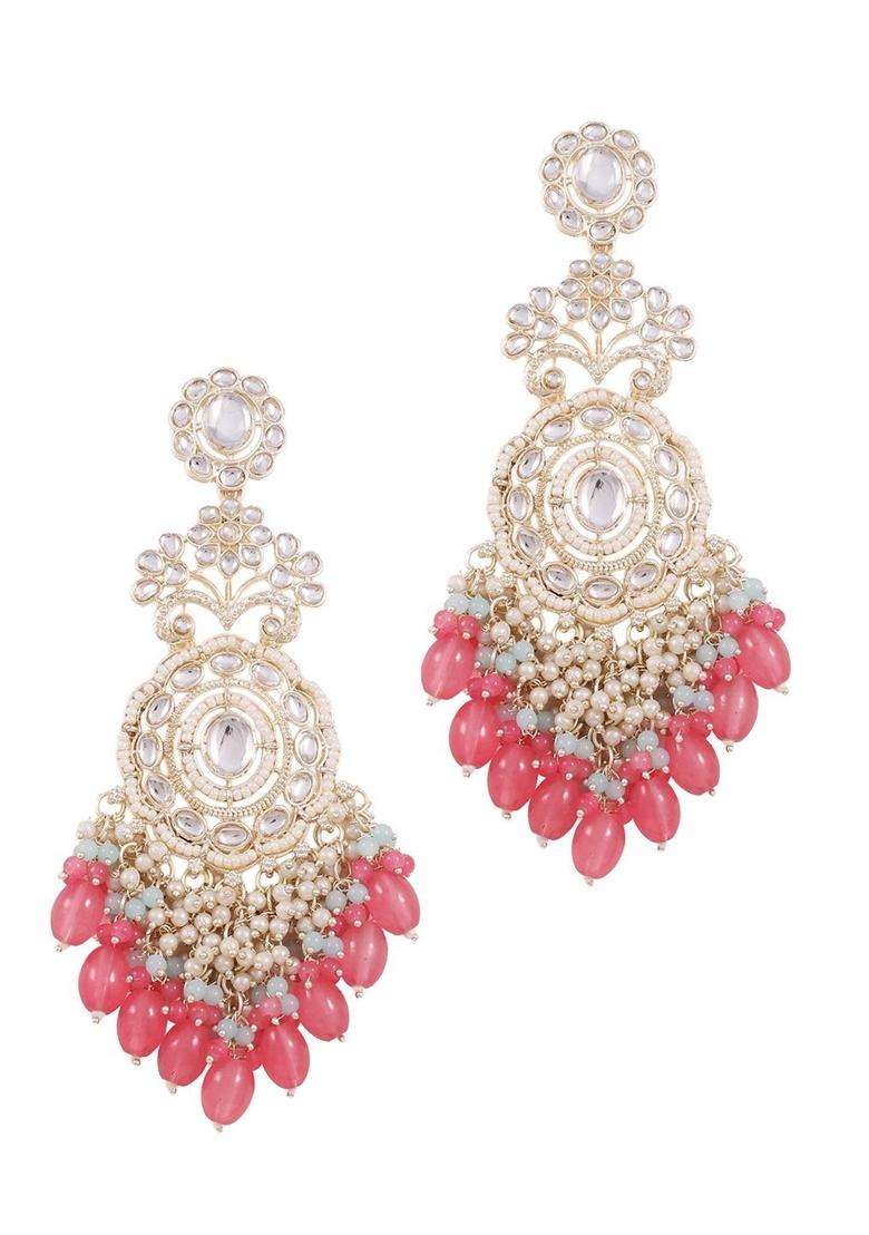 Gold-Plated Classic Drop Earrings with Kundan for Women | Traditional Temple Jewellery for Wedding & Festive Wear | Gift for Her - Indya