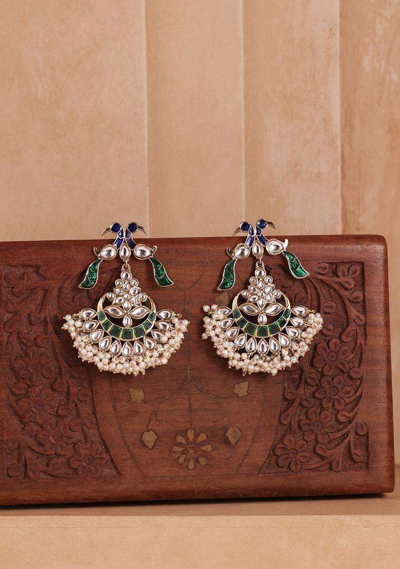 Gold-Plated Peacock Shaped Drop Earrings with Kundan for Women | Traditional Temple Jewellery for Wedding & Festive Wear | Gift for Her - Indya