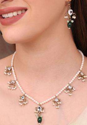 Gold-Plated Stone-Studded & Pearls-Beaded Jewellery Set for Women | Traditional Temple Jewellery for Wedding & Festive Wear | Gift for Her