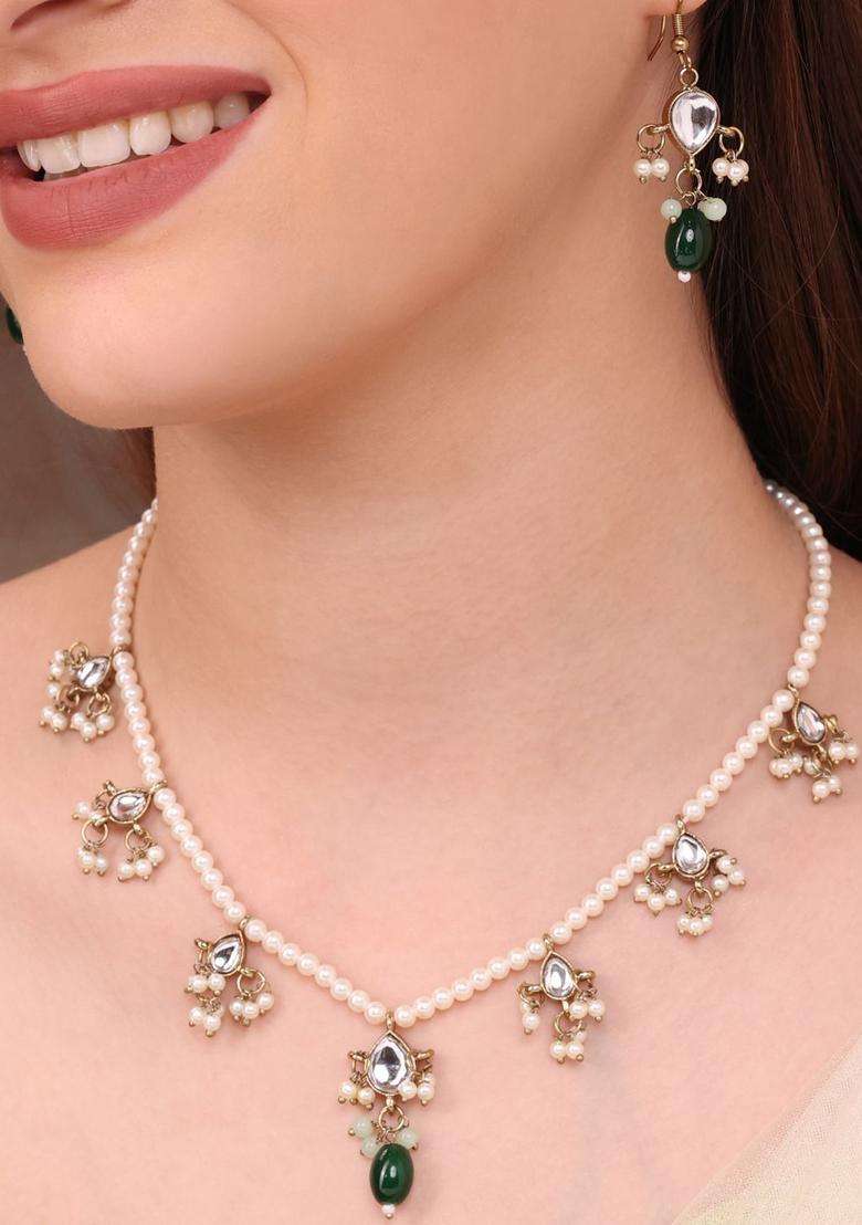 Gold-Plated Stone-Studded & Pearls-Beaded Jewellery Set for Women | Traditional Temple Jewellery for Wedding & Festive Wear | Gift for Her - Indya