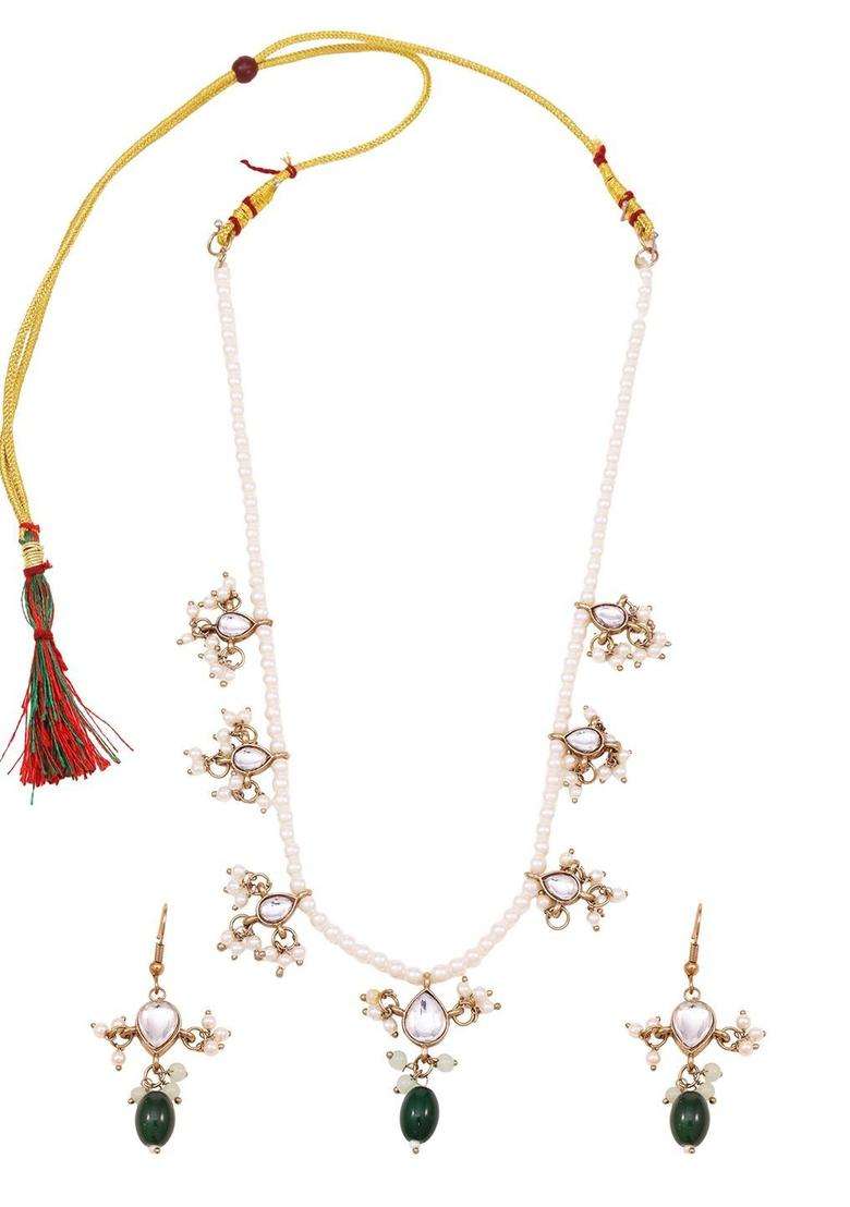 Gold-Plated Stone-Studded & Pearls-Beaded Jewellery Set for Women | Traditional Temple Jewellery for Wedding & Festive Wear | Gift for Her - Indya