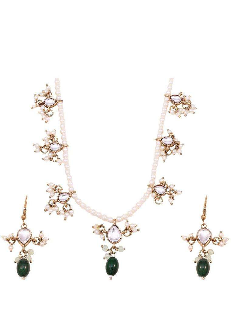 Gold-Plated Stone-Studded & Pearls-Beaded Jewellery Set for Women | Traditional Temple Jewellery for Wedding & Festive Wear | Gift for Her - Indya