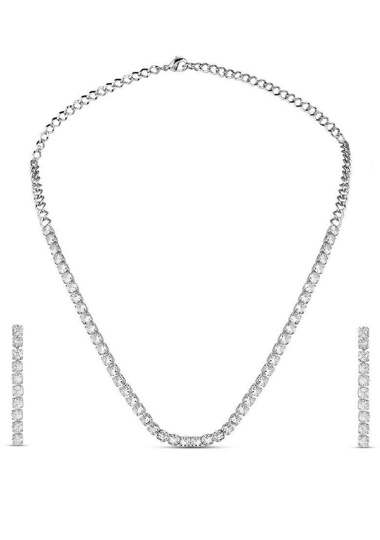 Silver-Plated Stones Studded Jewellery Set for Women | Traditional Temple Jewellery for Wedding & Festive Wear | Gift for Her - Indya